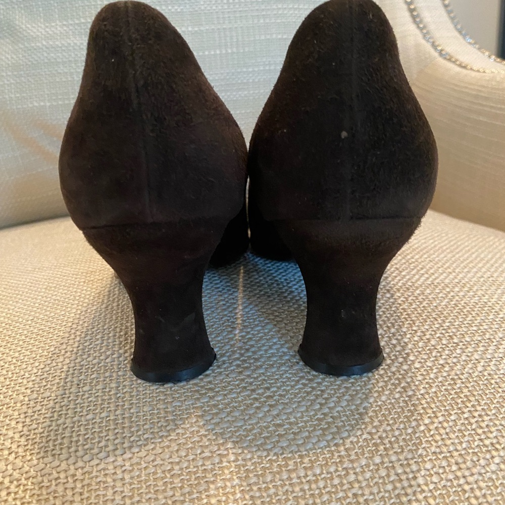 Prada Brown Suede Square Toe w Unique Heel Pump / Womens Size 8 - Picture 10 of 13